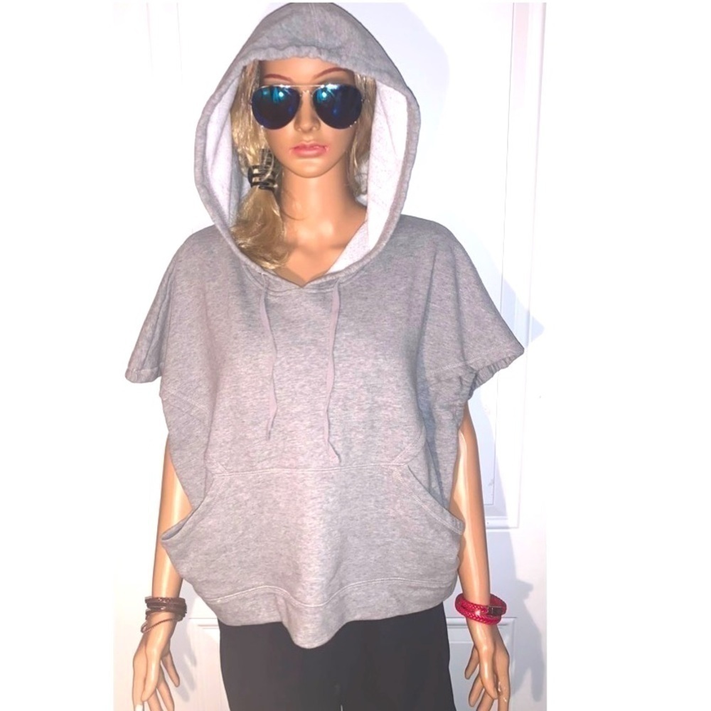 Jane and Delancey Light Gray Oversized Sleeveless 90's Style Hoodie Sweatshirt